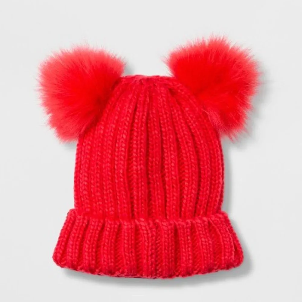 Rocker Red Hat with Poms One Size Fits Most Cat & Jack - Picture 1 of 1